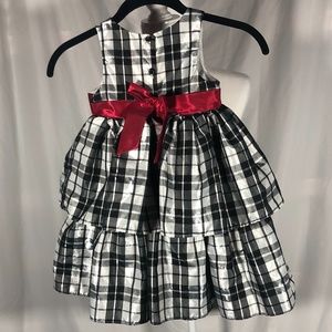 Black & Silver Plaid Ruffly Girls Dress w/ Red Bow